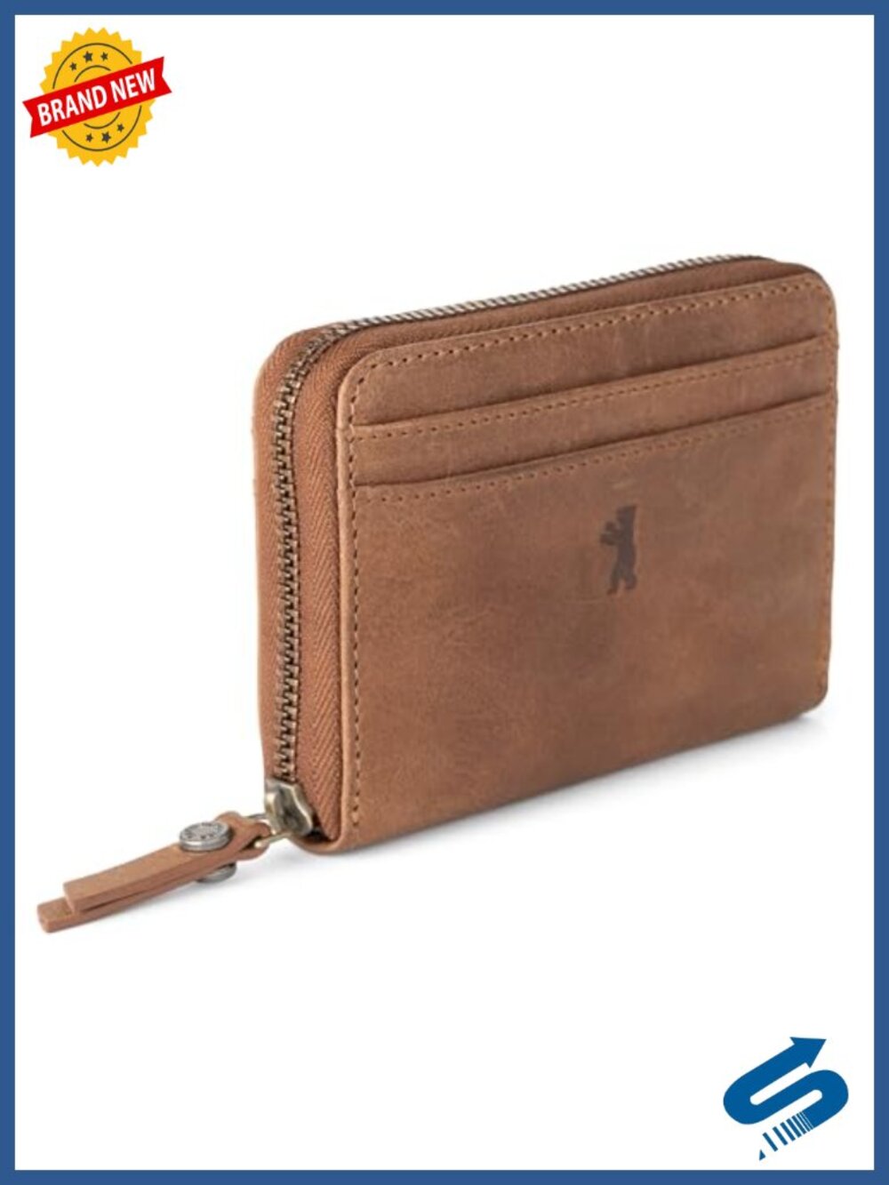 Genuine Leather Bifold Zip Wallet RFID Blocking 6 Card Slots